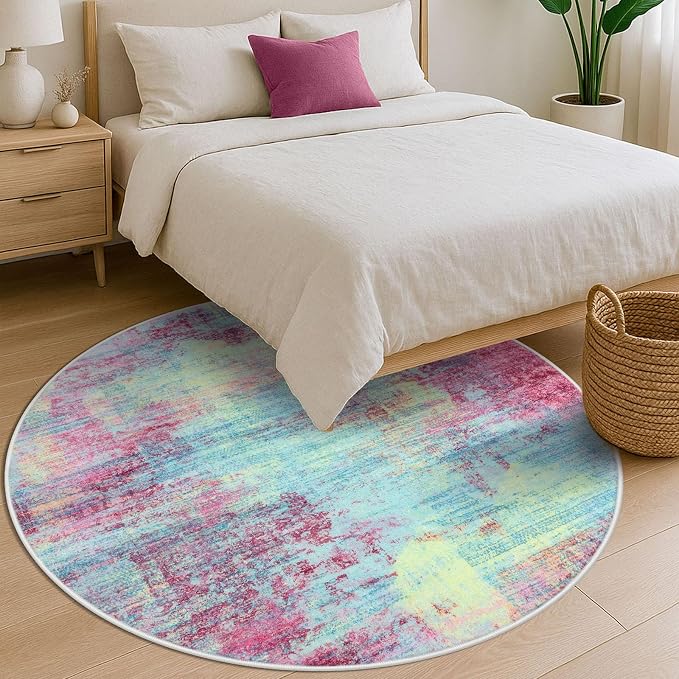 IOHOUZE Abstract Round Area Rug 6 Ft Washable Circle Rugs Large Round Rug Non - Image 8