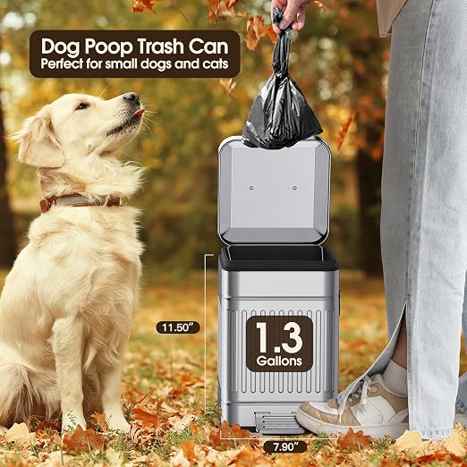 CEROELDA Small Trash Can with Lid-5L/1.3 Gal, Outdoor Dog Poop Garbage - Image 3