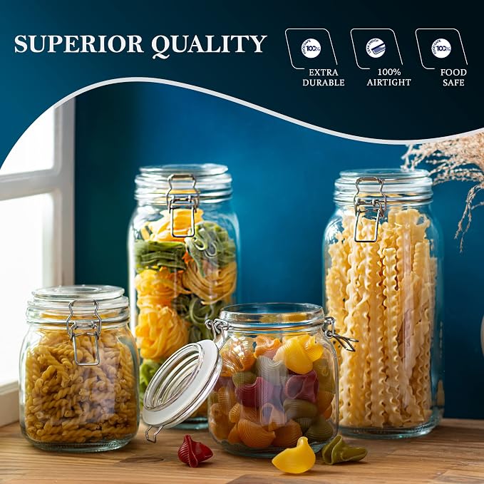 4 Glass Food Storage Jars with Airtight Lids + Chalkboard & Marker, Kitchen - Image 3