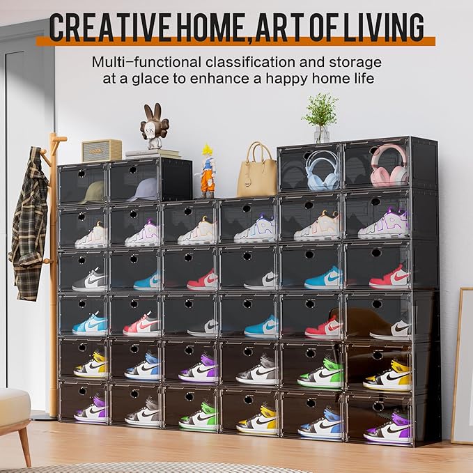KEFA XL Shoe Storage Box Organizer, 8 Pack Shoe Boxes Clear Plastic Stackable - Image 2