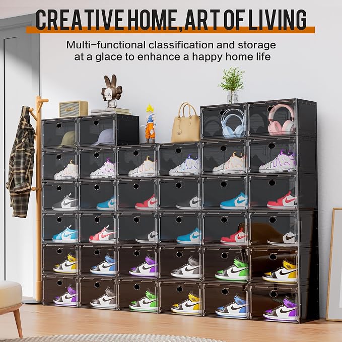 KEFA XL Shoe Storage Box Organizer, 6 Pack Shoe Boxes Clear Plastic Stackable - Image 2