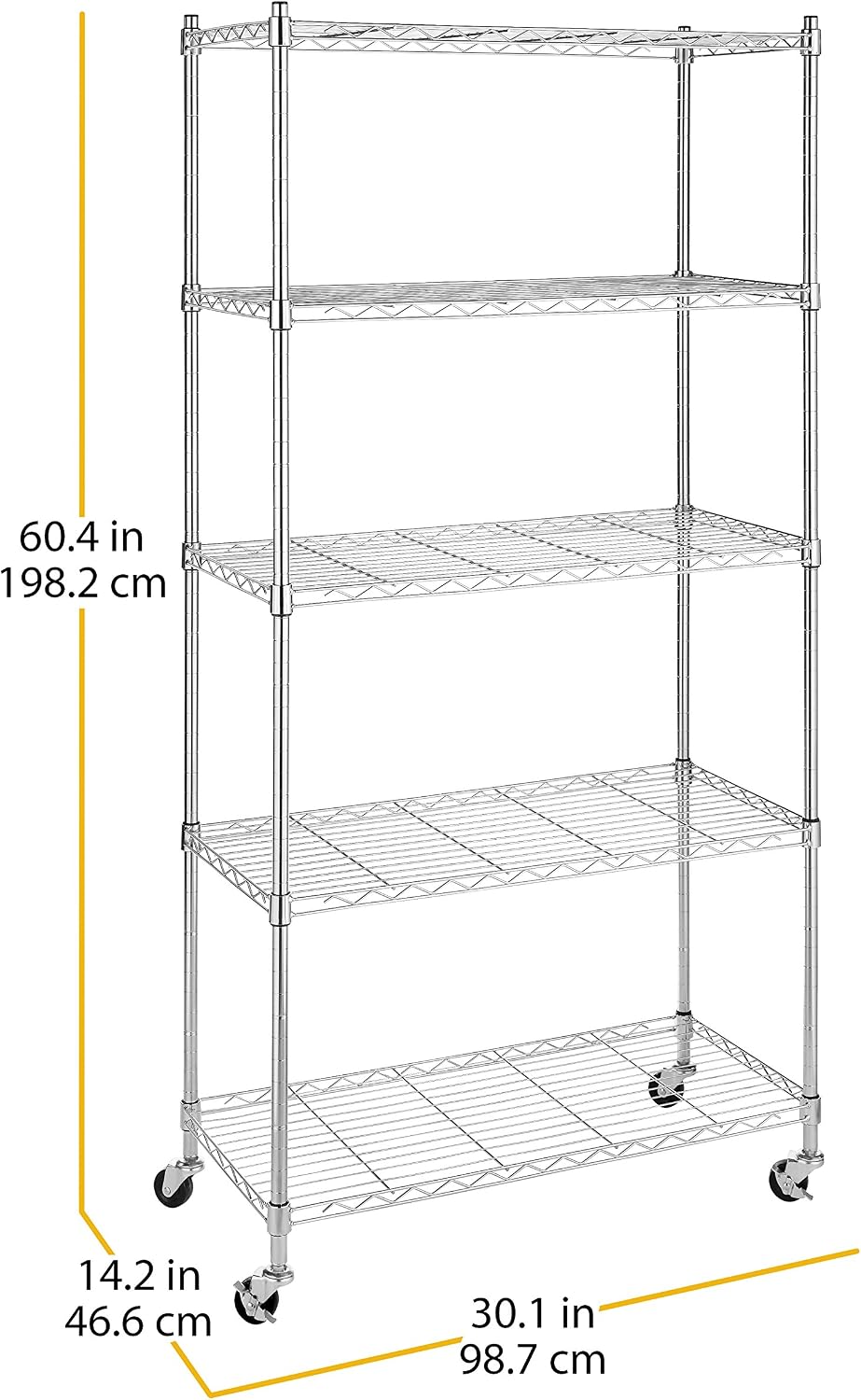 Whitmor 5 Tier Shelving Unit, Adjustable Storage Shelves with Wheels, 400 lbs...