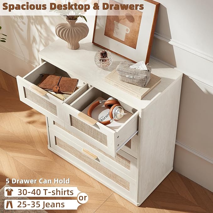 LEYAOYAO White Dresser for Bedroom, 33.5" Tall Chest of Drawers, Modern 5 - Image 6