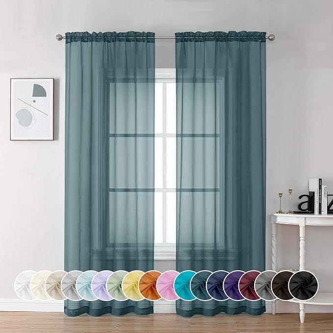 Chyhomenyc Stone Blue Sheer Curtains 72 Inch Length 2 Panels, Light Filtering by Chyhomenyc