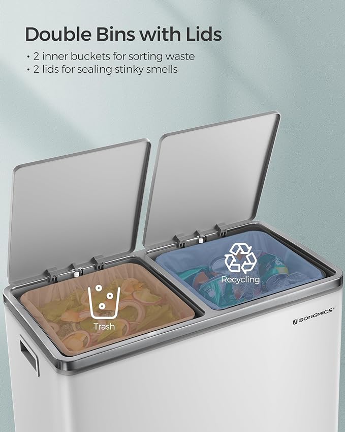 SONGMICS Trash Can, 2 x 8 Gallon Garbage Can - Image 3