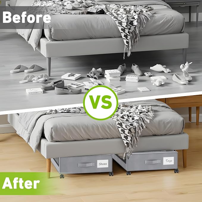 Under Bed Storage with Wheels, Underbed Storage Bins, XXL 60L Rolling Metal - Image 6