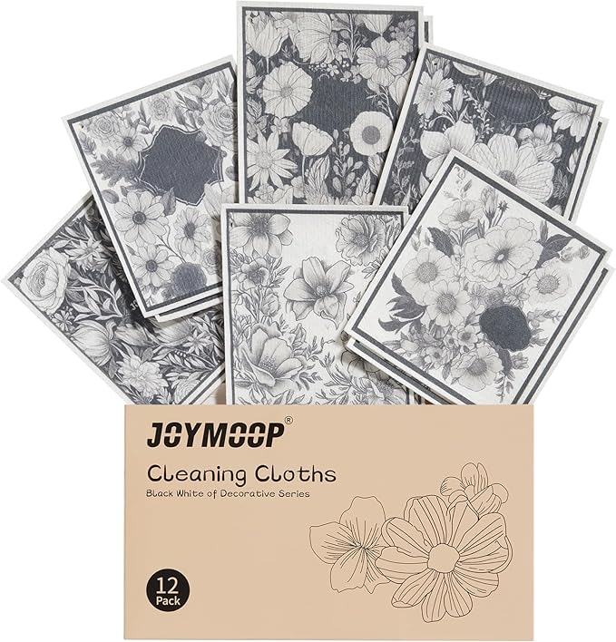 JOYMOOP 12 Pack Decorate Cleaning Cloth, Reusable Absorbent Dish Towels by JOYMOOP