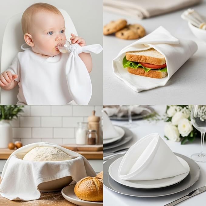 WHITEWRAP Flour Sack Towels 100% Cotton Dish Towel Reusable Baking Cloth - Image 3