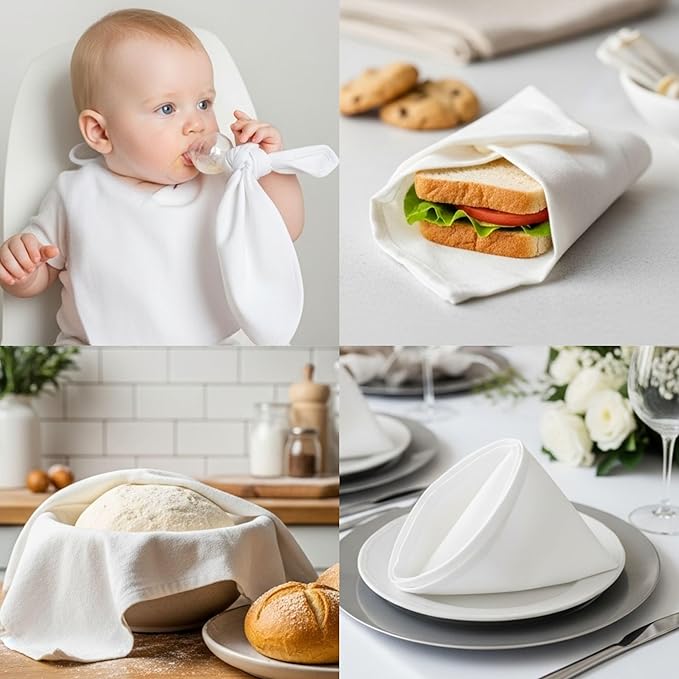 WHITEWRAP Flour Sack Towels 100% Cotton Dish Towel Reusable Baking Cloth - Image 3