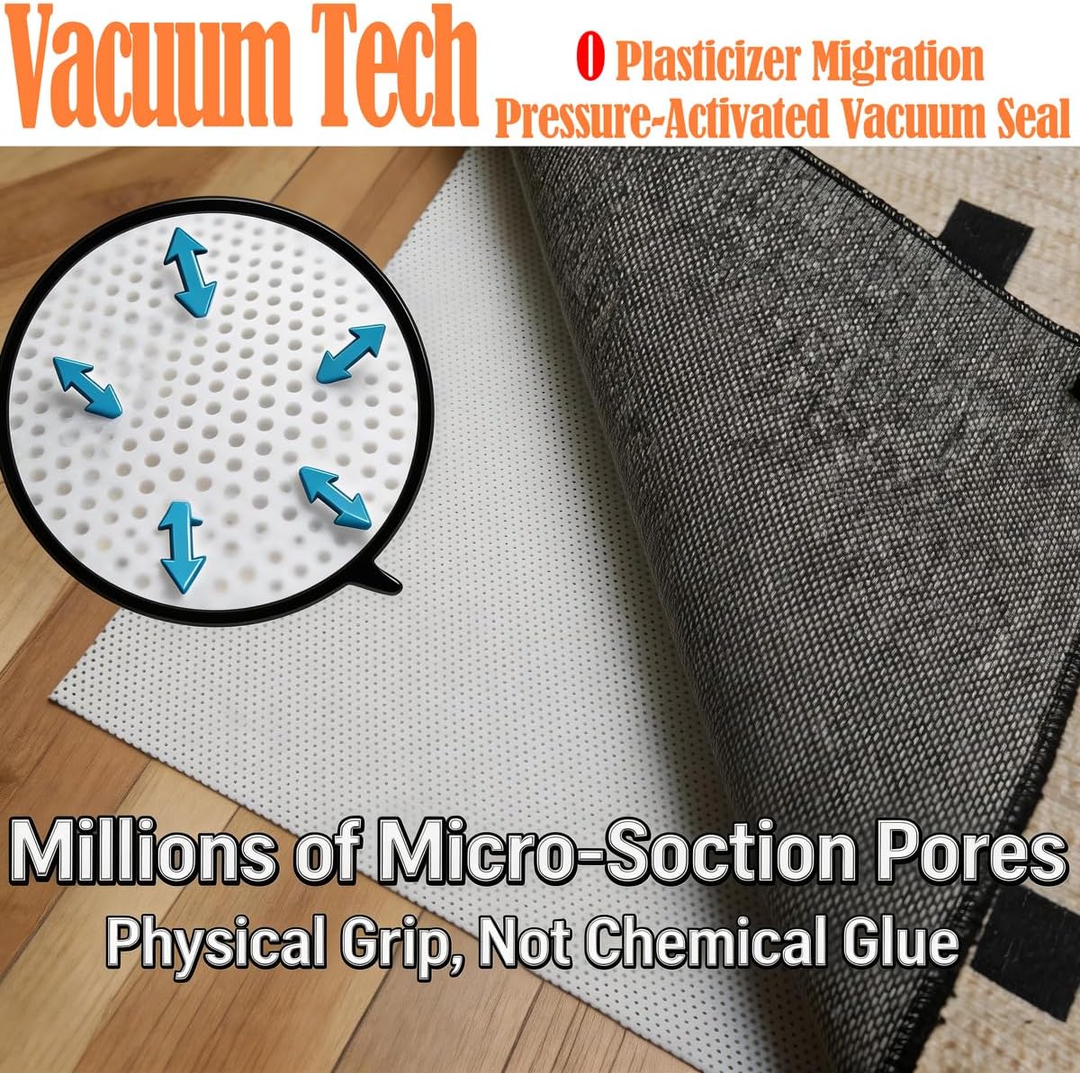 Mayhawk Non-Slip Rug Gripper Pad: Residue-Free Silicone, Hard Floors, 2X3Ft | Vacuum Tech for stronger grip; adhesive-free, BPA-free, low-profile, odorless, washable, reusable, safe for hardwood/tile/LVP
