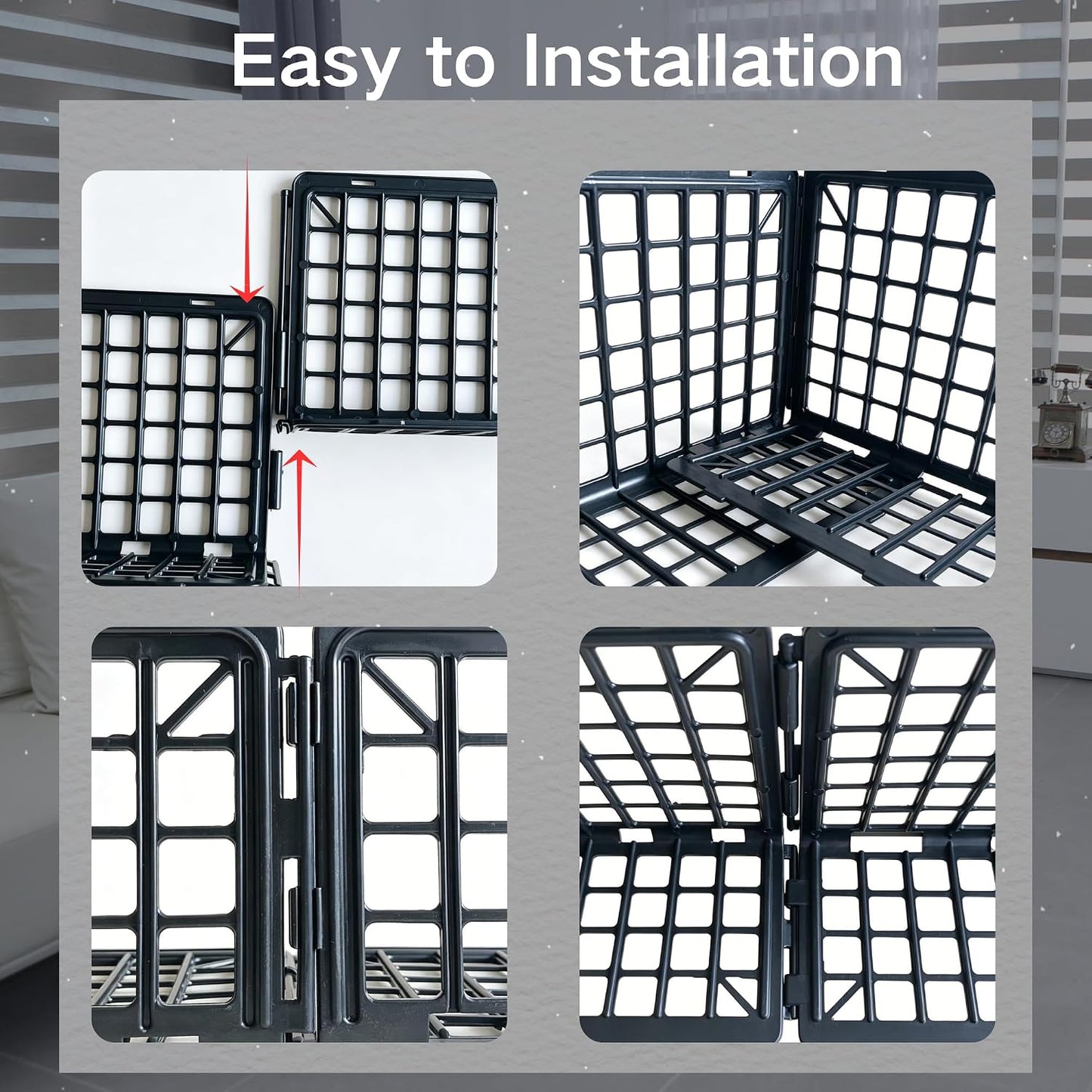 12 Pack Adjustable Under Bed Blocker for Pets - Plastic Couch Barrier with Cable Ties, Black Furniture Gap Blockers to Stop Dogs Cats from Crawling Under Sofa, Under Bed Toys Blocker for Kid