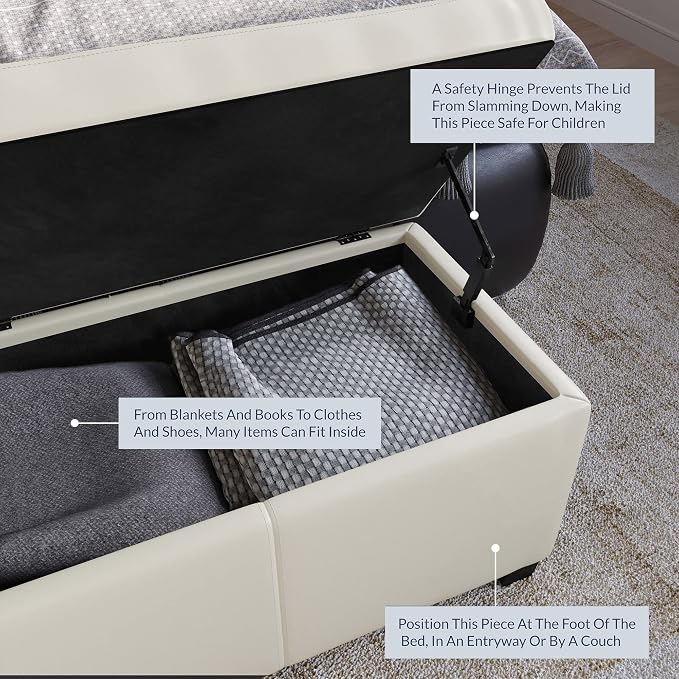 BELLEZE Storage Faux Leather Ottoman, 47 Inch Bench Bedroom Bench - Image 5