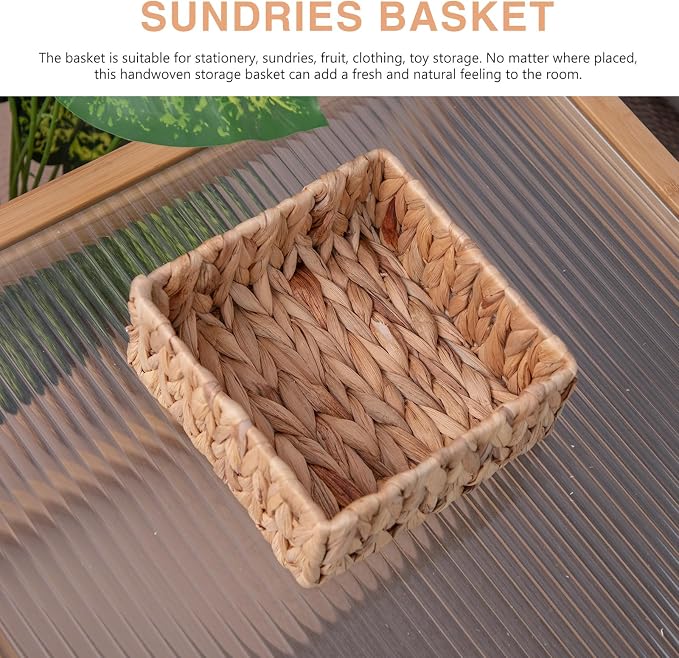 Handwoven Wicker Storage Baskets Set, Natural water hyacinth & Iron Frame | - Image 7