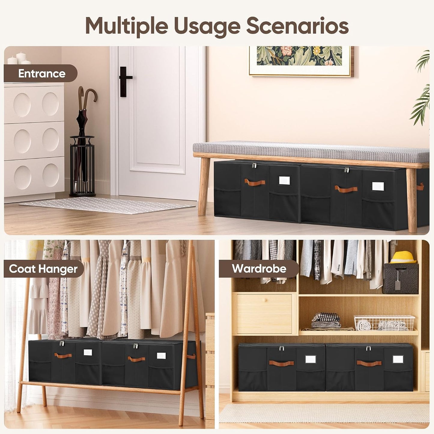 Shoe Organizer for Closet, Adjustable Storage Box Holds 24 Pairs | Black,Foldable,Adjustable Dividers,Clear Lid,Reinforced 4 Handles,Fits Sneakers, Boots & Heels, For Closet,Entryway,Bedroom