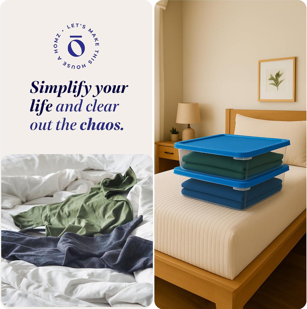 HOMZ Snaplock, Small Clear Plastic Storage Organizer Bins with Lids, 2 Pack