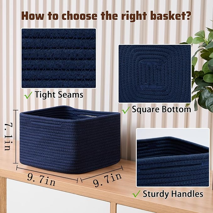 Small Organizing Baskets for Cubes Shelf, 9.7x9.7x7.1 Inch Rope Woven Storage - Image 2