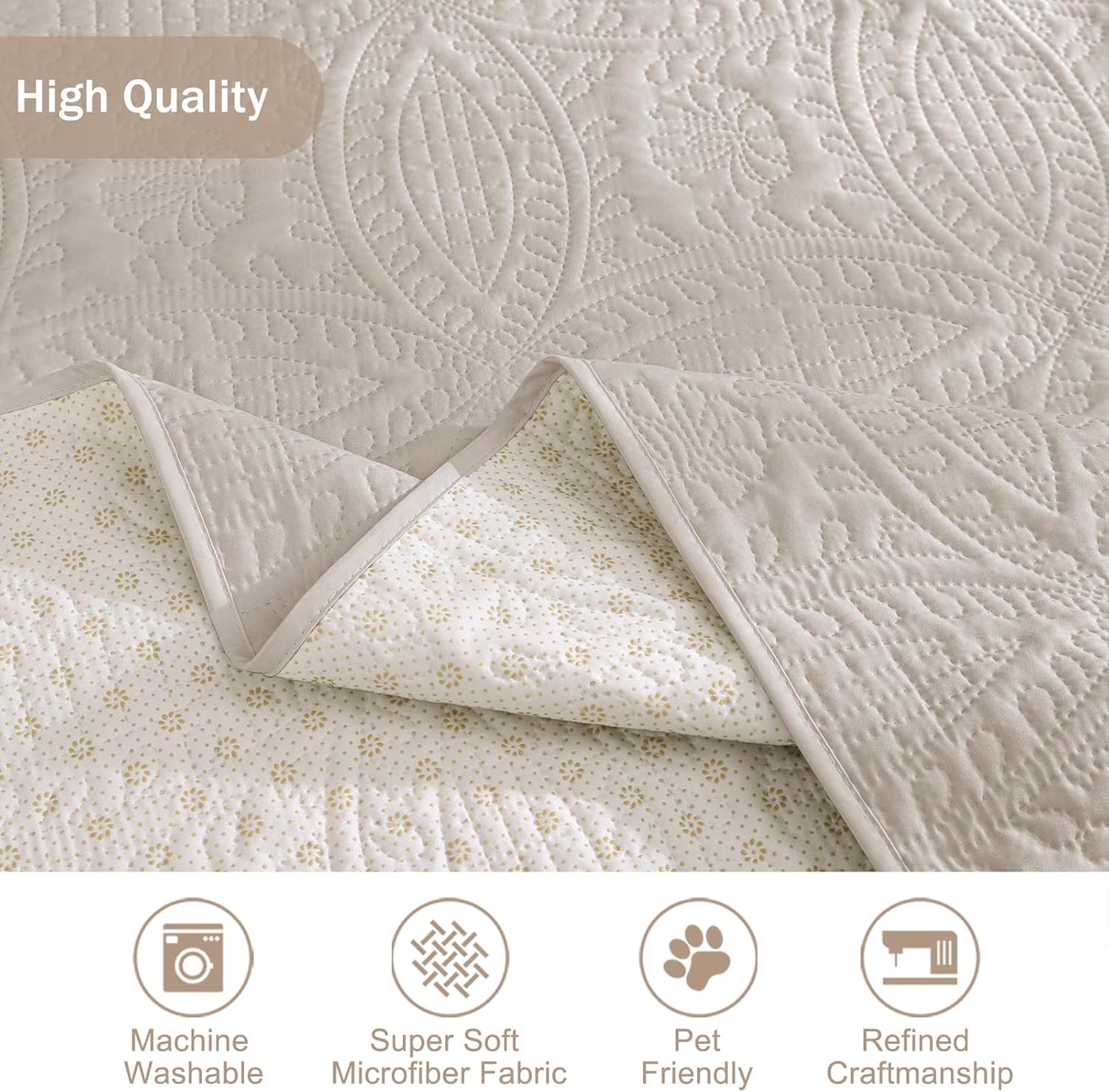 Beige Quilted Recliner Chair Covers, Water-Repellent Recliner Slipcovers, Lazy Boy Chair Covers, Pet Friendly Recliner Covers for Dog, Washable Armchair Protector (Recliner 22", Beige Cream)