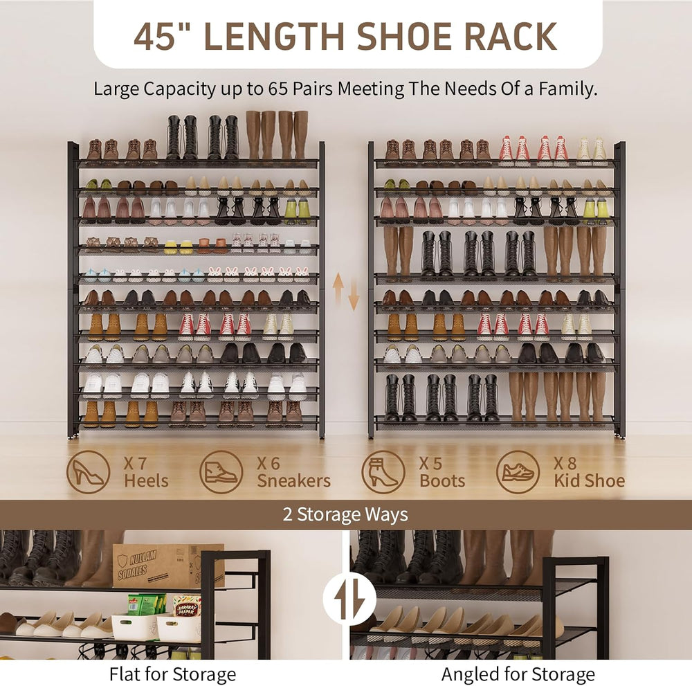Metal Shoe Rack,Large 10 Tier Shoe Organizer, Heavy Duty Metal 5-Tier Stackab...