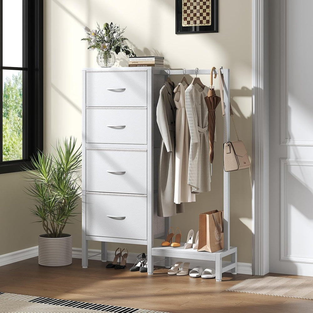 DUMOS Tall Dresser with Hanging Rack, 4 Drawer Dresser for Bedroom