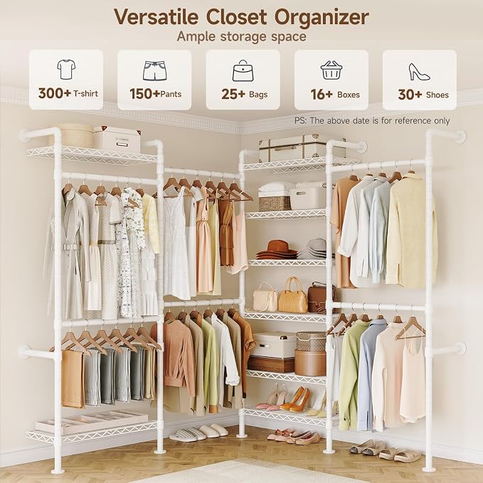 ONBRILL L4 Wall Mounted Industrial Pipe Clothing Rack, Closet Organizer System - Image 9