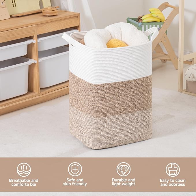 CLHMILY&Z 95L Laundry Basket Rectangular Brown Rope - Image 6