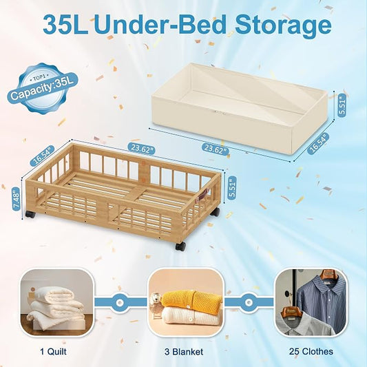 efluky 2-Pack Bamboo Under Bed Storage Containers - Image 2