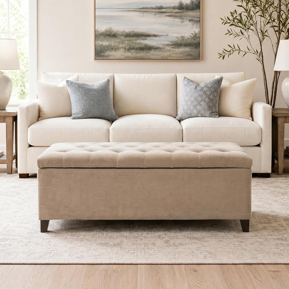 Madison Park 49" Upholstered Storage Bench, Button Tufted End of Bed Ben...