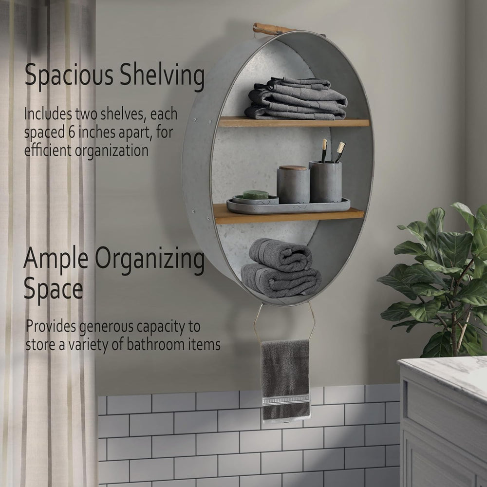 Oakrain Towel Rack with Wood Wall Shelves, Farmhouse Galvanized Wash Tub