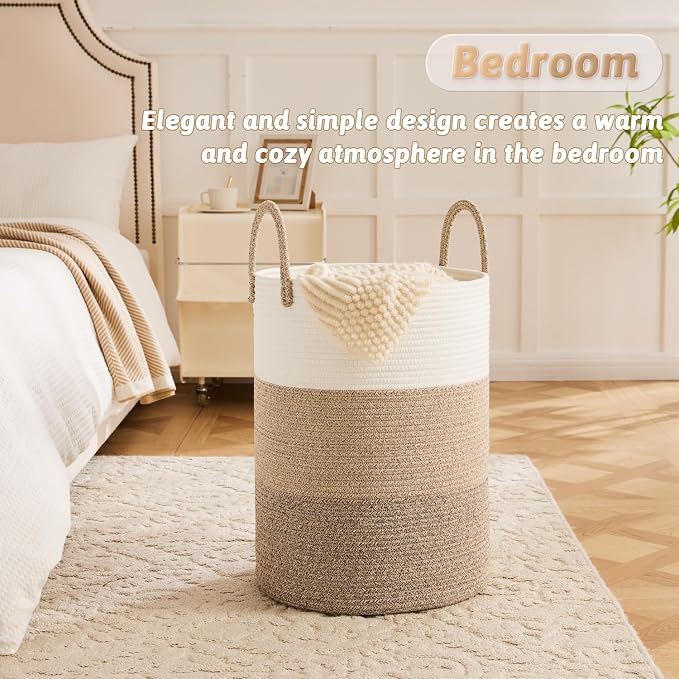 Laundry Basket, Woven Cotton Rope Laundry Hamper, 40L - Image 4