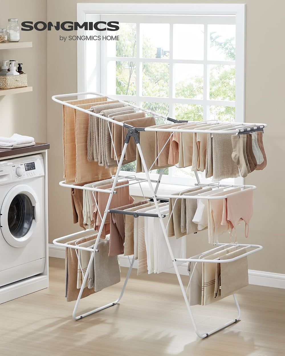 SONGMICS Clothes Drying Rack, Foldable 3-Level Laundry Rack, Free-Standing La...