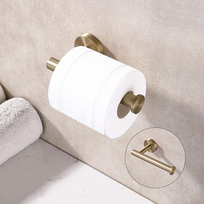 TASTOS Toilet Paper Holder SUS304 Stainless Steel Round Size Brushed Gold 2 Pack - Image 5