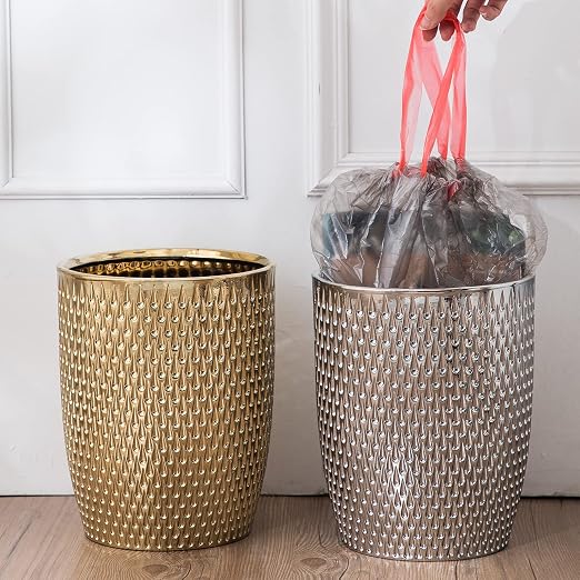 Modern Round Silver Small Trash Can Wastebasket, Garbage Container Bin - Image 5