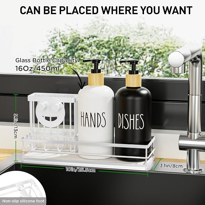 Moforoco Kitchen Dish Soap Dispenser Set, 16OZ Glass Bottle, Hand and Dish Soap - Image 5