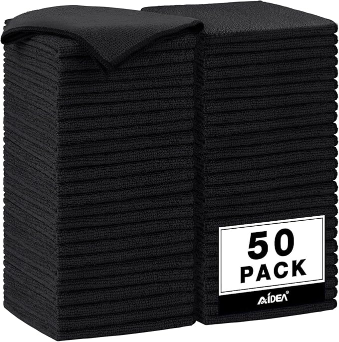 AIDEA Microfiber Cleaning Cloth Black 50PK, Microfiber Towels by AIDEAHOME