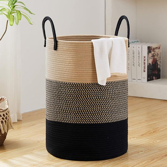 Fiona's magic 72L Large Woven Laundry Hamper, Tall Cotton Rope Storage Basket by Fionasmagic
