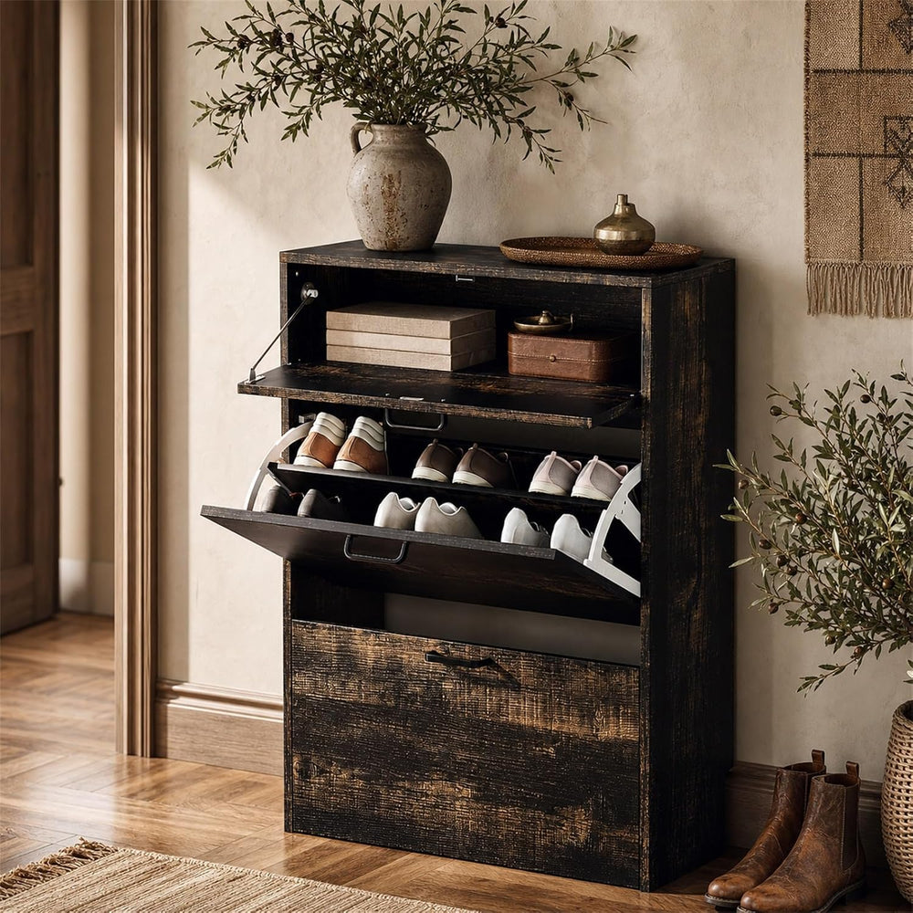 VINGLI Shoe Cabinet Storage for Entryway,Rustic Small Narrow Shoe Rack,25"W
