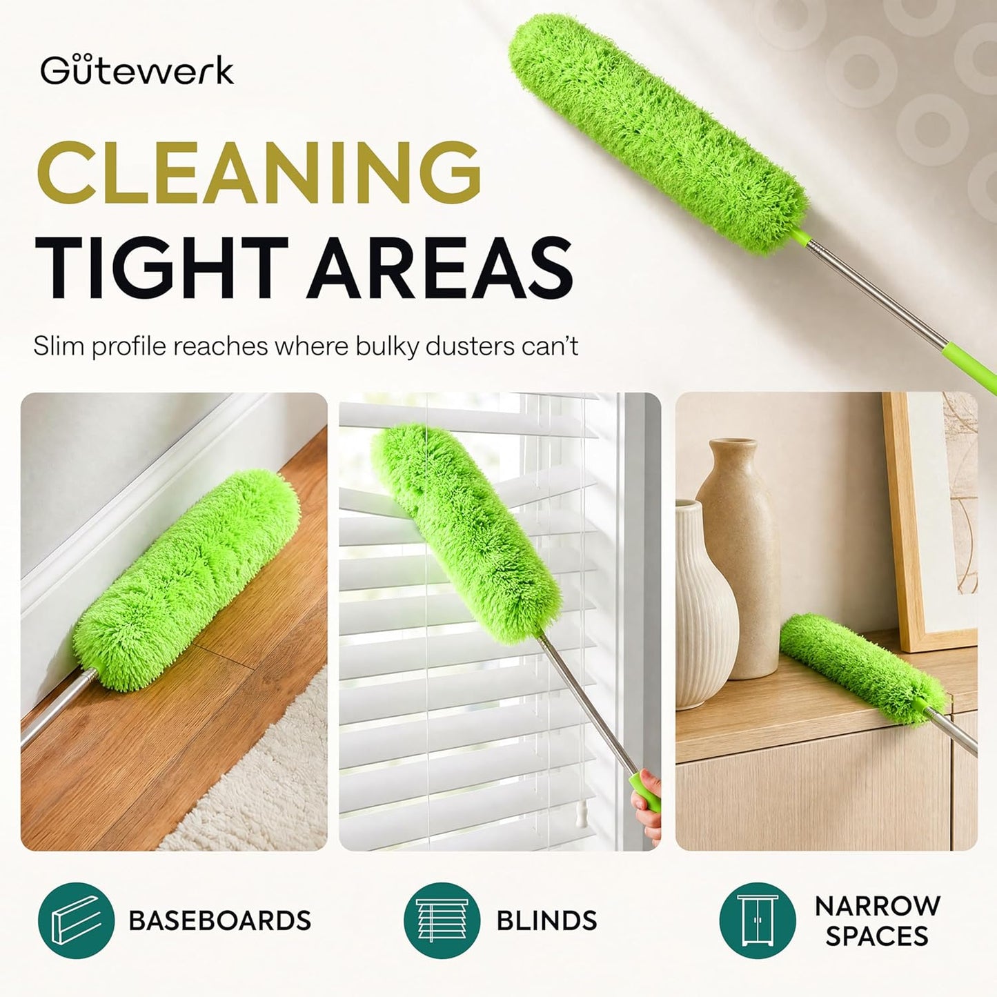 Extendable Microfiber Feather Duster, Feather Dusters for Cleaning, Ceiling Fan Dust and Cobweb Cleaner - Electrostatic Bendable Head - up to 55 Inch