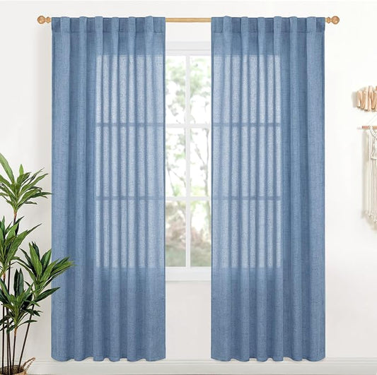 YoungsTex Denim Blue Linen Curtains 78 Inch Length by YoungsTex
