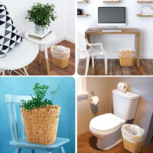 2 Pcs Wicker Trash Can with 50 Small Trash Bag Wicker Waste Woven Basket with - Image 7