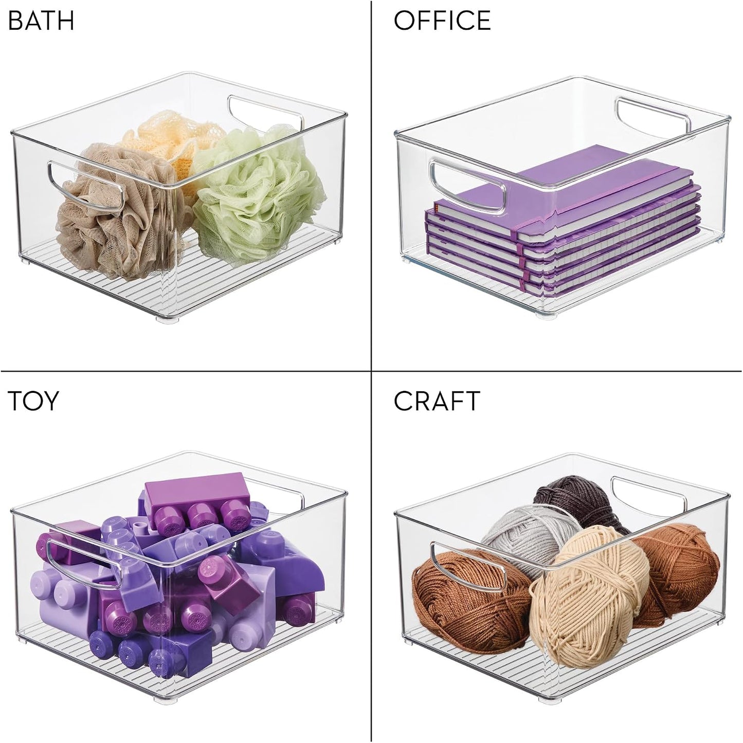 iDesign Stackable Clear Plastic Bin with Handles, 2-Pack | Kitchen Organizers and Storage, For Fridge and Pantry