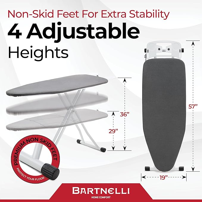 Bartnelli Extra Wide Pro Ironing Board 19x48 Ironing Surface - Image 4
