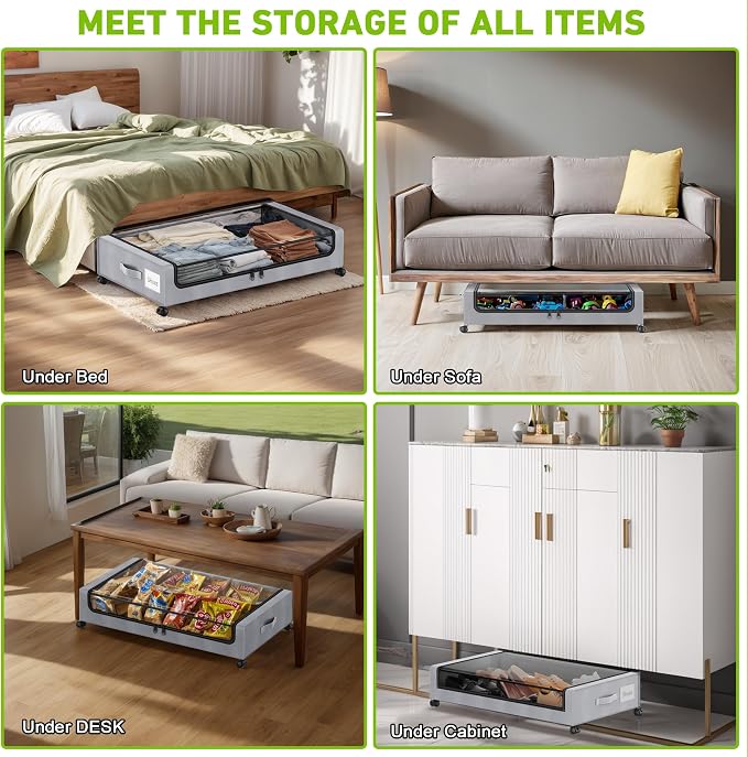 Under Bed Storage with Wheels, Underbed Storage Bins, XXL 60L Rolling Metal - Image 5