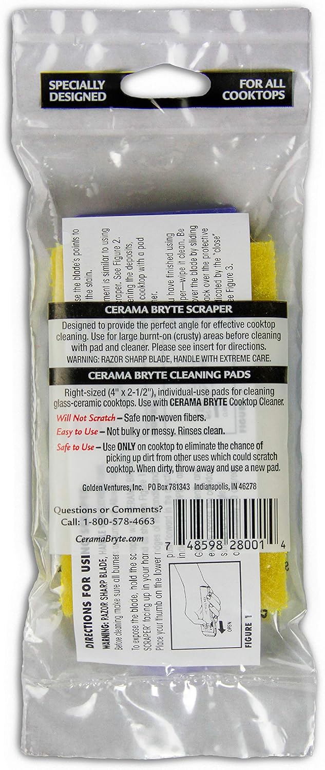 Cerama Bryte Cooktop Scraper & Pad Kit for Glass-Ceramic Surfaces