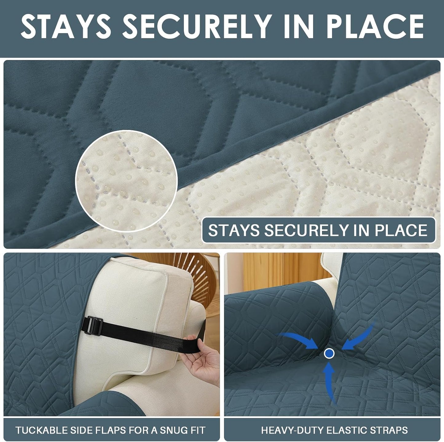 Waterproof Sofa Sofa Cover Couch Covers for 3 Cushion Couch, Washable Slipcover with Pockets & Non-Slip Elastic Straps, Furniture Protector for Pets Kids Dog(Dark Green,Sofa)