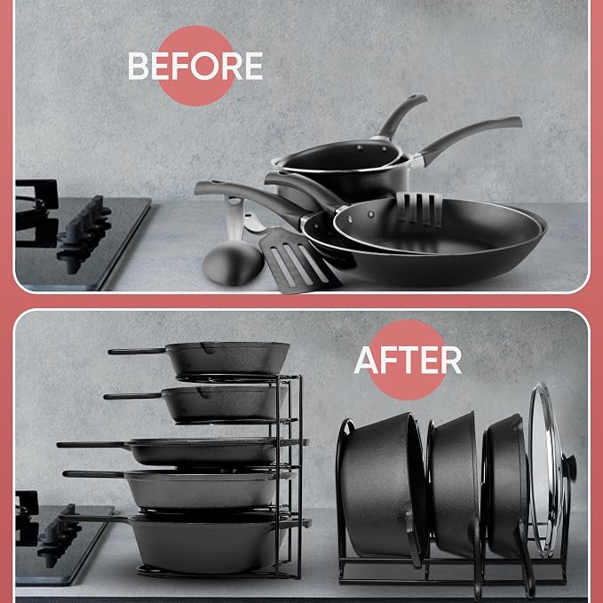 Heavy-Duty Pots and Pans Organizer | 5-Tier Cookware & Lid Storage Rack | - Image 5