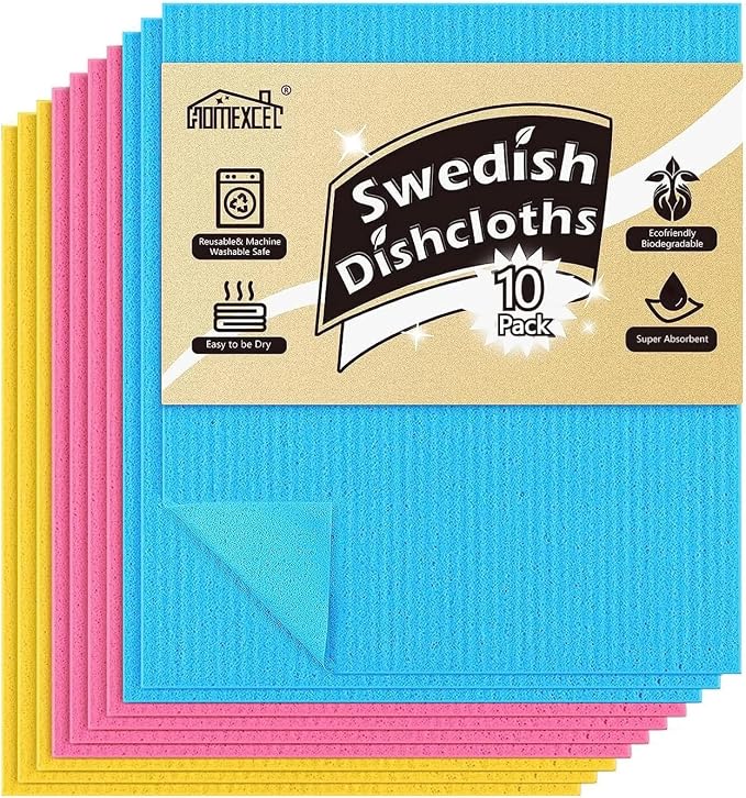 HOMEXCEL Swedish Dishcloths for Kitchen 10 Pack, Sponge Dish Cloth for Counters by HOMEXCEL