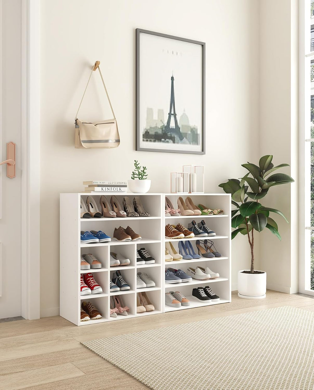 HAIOOU Shoe Cubby, 9-Cube Stackable Wood Shoe Rack Organizer 24 Inch, White