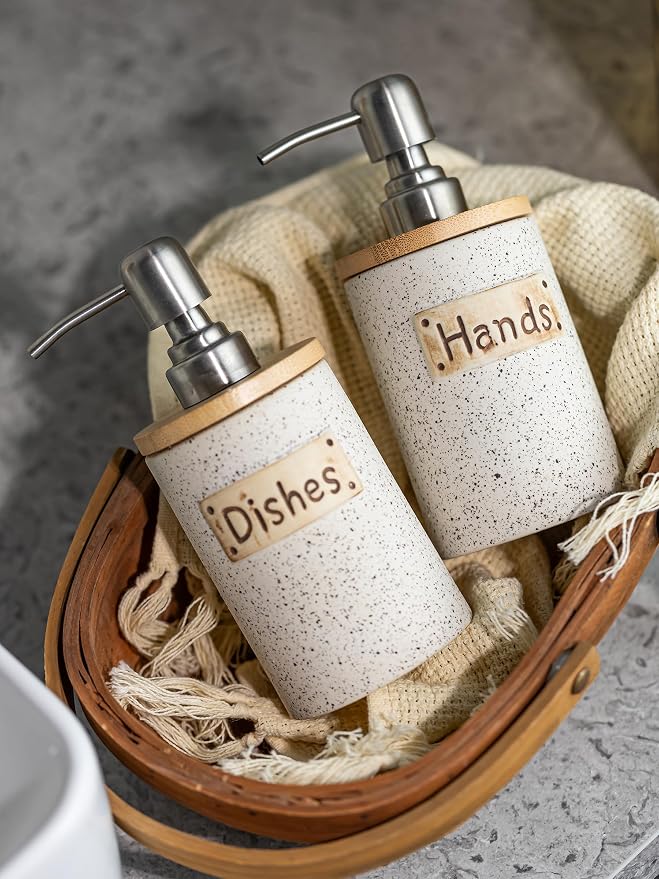 Kitchen Soap Dispenser Set, Ceramic Hand and Dish Soap Dispenser Set - Image 7
