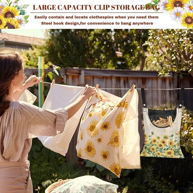 Sunflower Clothespin Bag, Hanging Laundry Bag, Hanging Storage Organizer - Image 5