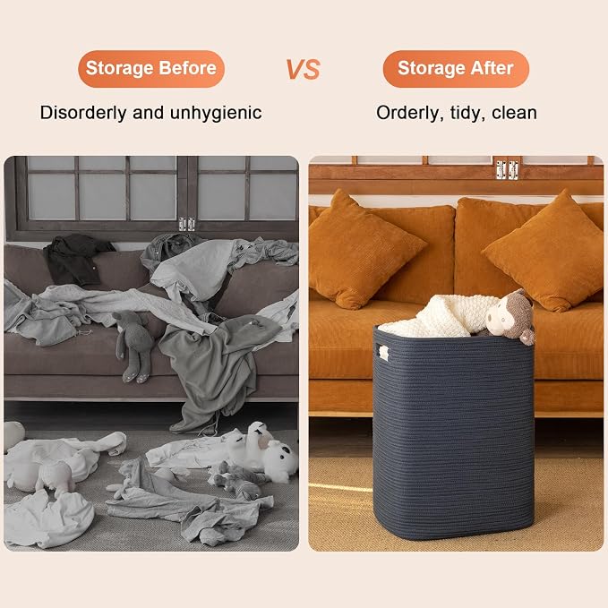 OIAHOMY Laundry Hamper, Laundry Basket，Rectangle Cotton Large Blanket Storage - Image 6